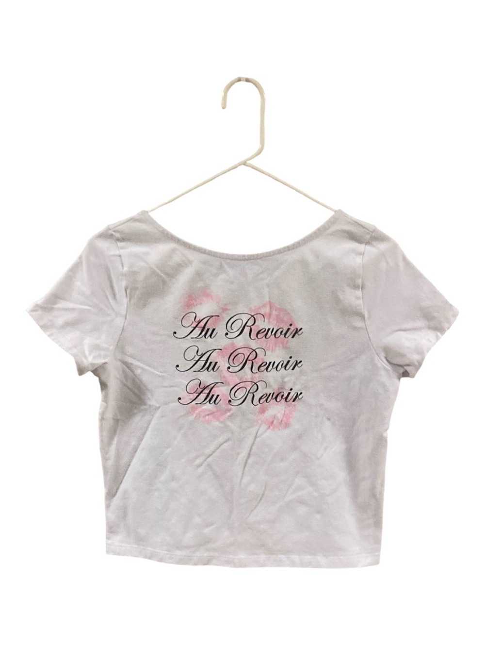 Outlaw White Baby Tee Size L Cropped Y2K Pink Graphic Au Revoir Text Casual